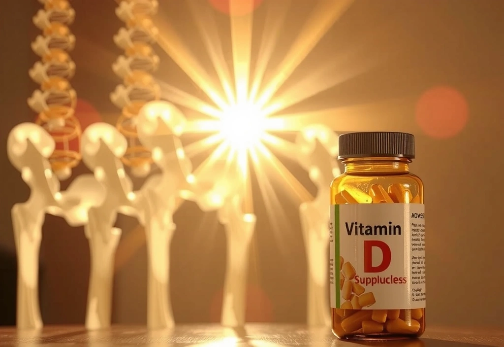 Sol brillando sobre huesos y suplementos de vitamina D